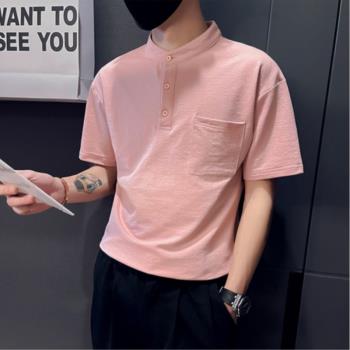LO衫設計感立領短袖韓版男士t恤