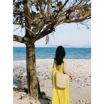 海南度假寬松吊帶設計感沙灘裙