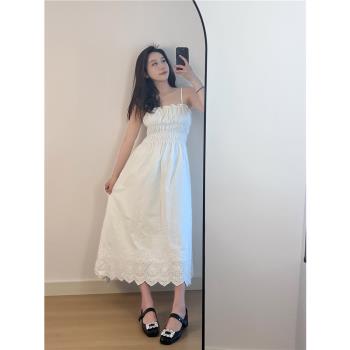 新款韓版純棉初戀裙白色吊帶刺繡