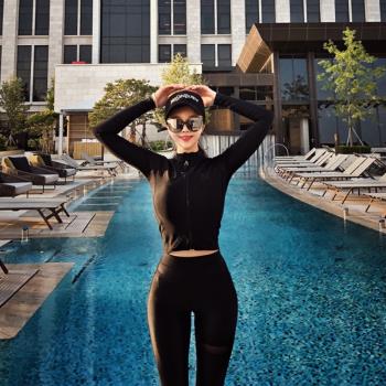 韓國運動游泳衣女潛水服套裝分體高腰顯瘦長袖水母戶外防曬沖浪服