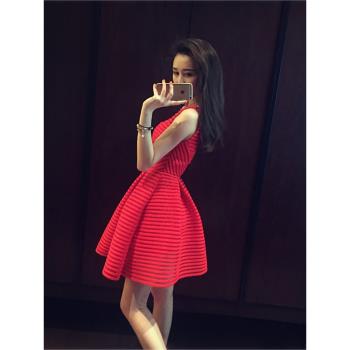 歐洲站小禮服露肩顯瘦無袖連衣裙