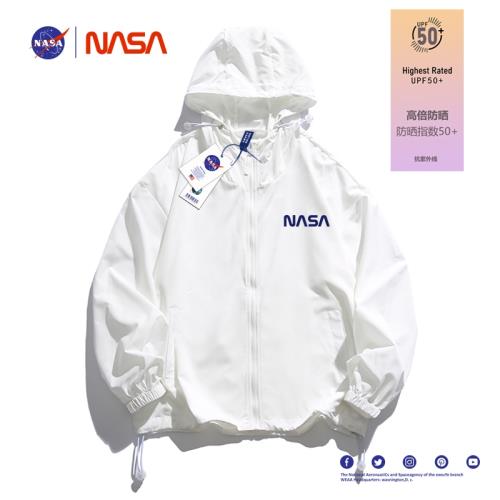 NASA白色防曬服男冰絲薄款情侶皮膚衣防紫外線春夏季夾克外套連帽