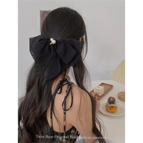 春夏新款 3色波點雪紡淑女桔梗少女甜美可愛蝴蝶結發夾發飾頭飾女