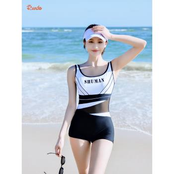 時尚新款游泳衣女連體平角專業顯瘦遮肚保守韓國大碼學生溫泉泳裝