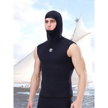 3mm男無袖連帽分體潛水服背心冬泳衣保暖水肺浮潛沖浪濕衣wetsuit