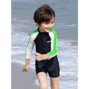 新款2024兒童泳衣男童連體長袖防曬男寶寶游泳中大童男孩小童泳裝
