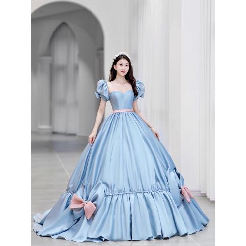 【女神婚紗禮服】 高級迪士尼公主夢淺藍色減齡設計晚禮服 007藍