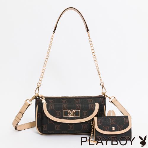 PLAYBOY - 斜背包附長短背帶  N-Natty V系列 - 咖色