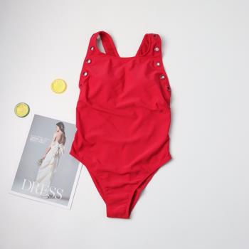 出口外單大紅色個性時尚女士連體游泳衣 新款露背休閑成人泳裝