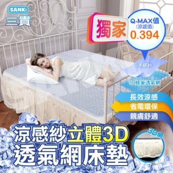 日本三貴SANKi 涼感紗立體3D透氣網床墊150*186cm(藍/綠)