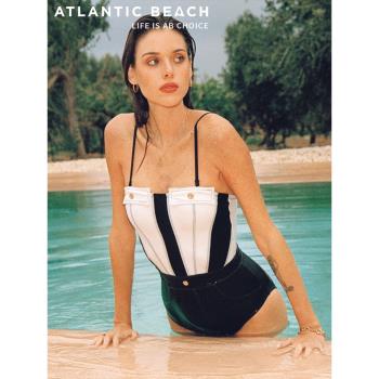 【牛仔系列】atlanticbeach23S 復古時尚性感吊帶泳衣女高腰顯瘦