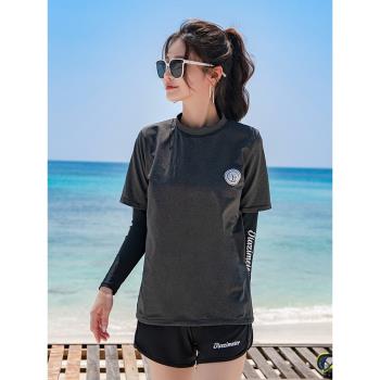 韓國泳衣女拉鏈上衣潛水服外套長袖速幹防曬水母服溫泉沖浪游泳衣