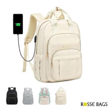【Rosse Bags】時尚日常多功能簡約電腦包(現+預 黑色／米色／灰色／米綠色)
