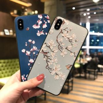 適用於iPhone16/15/14/13/12手機殼浮雕蘋果11喜鵲16promax玉蘭8plus國風15promax花鳥14plus中國風xsmax