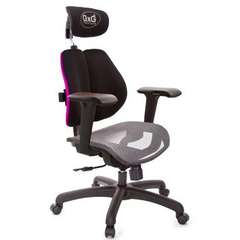 GXG 雙軸枕 雙背電腦椅(4D升降扶手) 中灰網座 TW-2704 EA3
