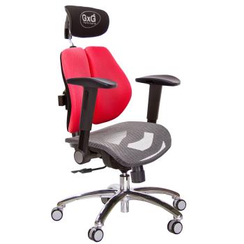 GXG 雙軸枕 雙背電腦椅(鋁腳/摺疊滑面扶手) 中灰網座 TW-2704 LUA1J