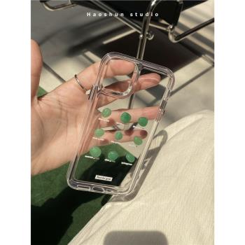 碧綠石珠適用于iphone13pro max蘋果12手機殼11PRO太空硬殼i14max新款藝術14proMAX女款全包光面保護套硬殼