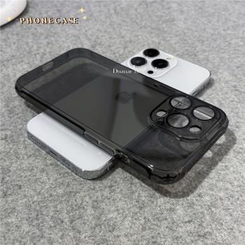 全包鏡頭膜防塵適用蘋果13Pro時尚純黑iphone14promax四角加厚氣墊防摔手機殼12簡約透明軟矽膠防摔保護套