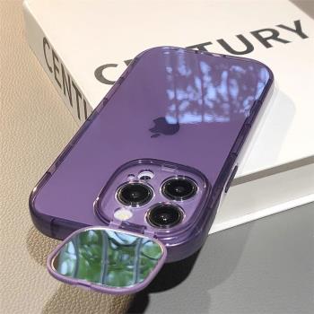 氣囊自帶鏡頭適用蘋果13手機殼iPhone14promax透明12promax手機套12全包11鏡子支架14plus保護套十四暗紫色殼