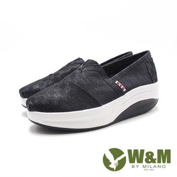W&M(女)BOUNCE珠光透氣布 增高彈力休閒鞋 女鞋-黑色(另有灰藍色)