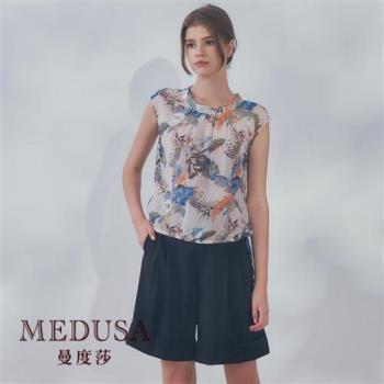 現貨【MEDUSA 曼度莎】台灣製 涼感 花葉胸壓褶無袖上衣（M-2L）｜女上衣 涼感上衣 加大尺碼