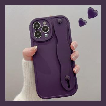 暗紫色腕帶適用iphone14pro蘋果13promax手機殼12新款11硅膠x/xs創意支架xr保護套max全包78防摔plus小眾男女