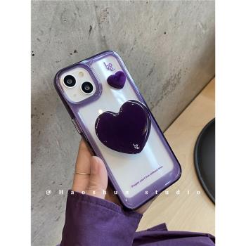 紫色愛心適用于iPhone13Pro蘋果14PLUS手機殼i11/12pro透明XSmax防摔7plus太空XR硬SE女款12mini保護套8plus
