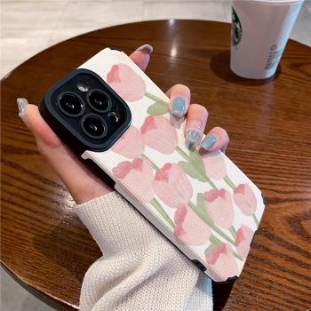 技芝 ins小眾粉鬱金香適用IPhone13promax蘋果15 12 14手機殼11防摔xs max新款16高階X全包Plus矽膠保護套女