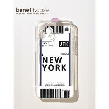 Benefit創意紐約飛機票適用蘋果13promax手機殼iphone12硅膠軟14promax軟11歐美xsmax個性xr登機牌8plus情侶7
