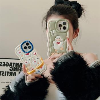 可愛卡通duck鴨子帶支架適用蘋果14手機殼iPhone13promax新款12矽膠11女款14pro小眾max全包防摔保護套十四