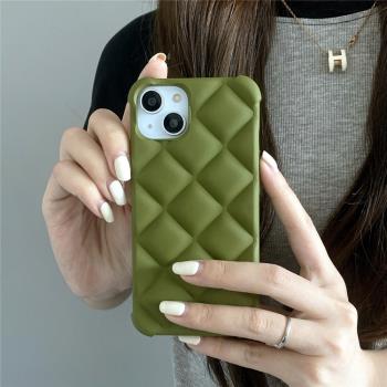 ins橄欖綠色菱格適用iphone14pro max蘋果13手機殼12純色xr硅膠xs