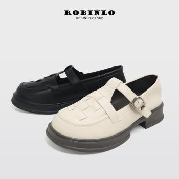 Robinlo鏤空T字知性甜美厚底瑪莉珍鞋DARLA-法式黑/典雅白