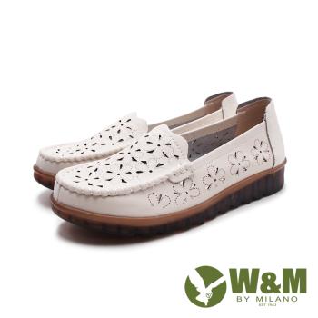 W&M(女)雕刻花朵紋軟彈力休閒鞋 女鞋-米白色(另有黑色)