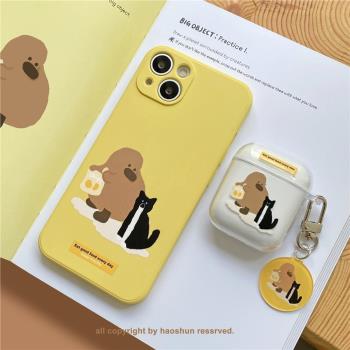 企鵝和貓適用于iphone13promax蘋果12mini手機殼11全包小眾手機殼xsmax液態xr女8plus潮流ins風7PLUS保護套