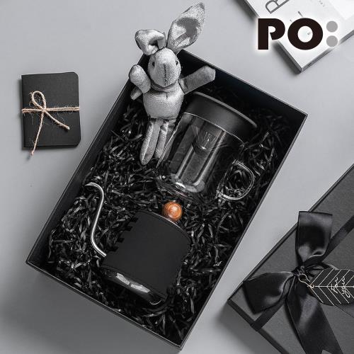 【PO:Selected】丹麥手沖咖啡禮盒組(手沖咖啡壺-黑/咖啡玻璃杯240ml-共4色)