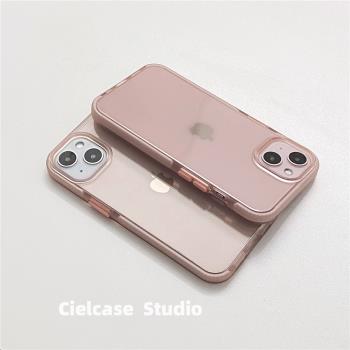 韓風ins小眾粉色邊框手機殼適用蘋果13pro max透明軟殼iPhone13女