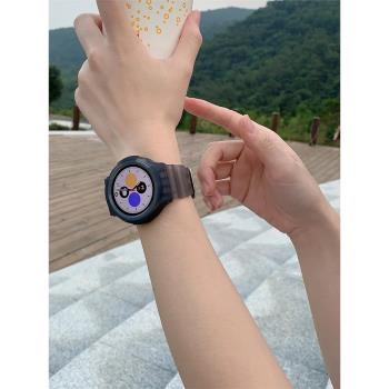適用三星Galaxy Watch4/5手表tpu保護軟殼一體表帶炭纖紋鏤空護套