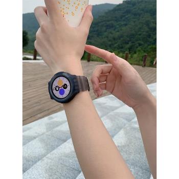 適用三星Galaxy Watch4/5/FE手錶保護軟殼一體表帶炭纖紋鏤空護套
