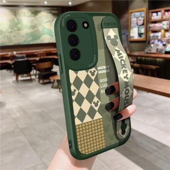 適用三星S25手機殼菱格GalaxyS22/S23腕帶支架S20潮牌新款s24ultra保護套女新款S21FE日韓網紅簡約+軟矽膠