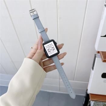 適用iwatch7手表帶蘋果SE6真皮applewatch5代細款4/3/2腕帶s9s8女