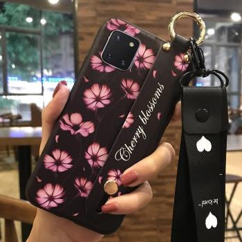適用三星A81腕帶手機殼M60S創意掛繩Note10 Lite支架小清新花系列