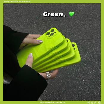 高級感褶皺熒光綠適用iPhone12/11promax蘋果13手機殼xr純色8p/xs