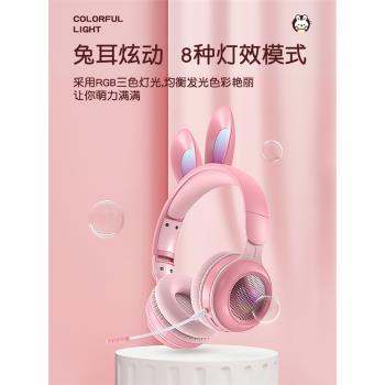 兔耳朵耳機頭戴式藍芽無線兒童網課電腦平板有線帶麥男女學生款