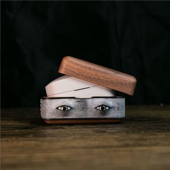 手作真皮胡桃木適用于索尼藍牙耳機保護套WF-1000xm4硬殼全包4代5代sony WF-1000xm5木質眼睛linkbuds S創意