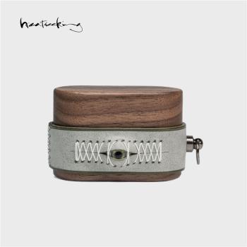 手作真皮胡桃木適用于索尼藍牙耳機保護套WF-1000xm4硬殼全包4代5代sony WF-1000xm5木質眼睛linkbuds S創意