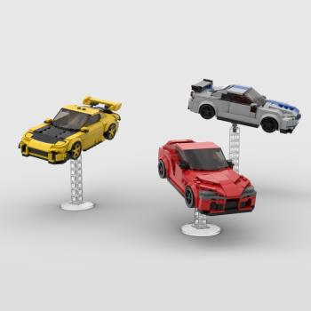 小紅磚創意玩具MOC積木適用樂高套裝賽車8格跑車 拼裝支架 展示架