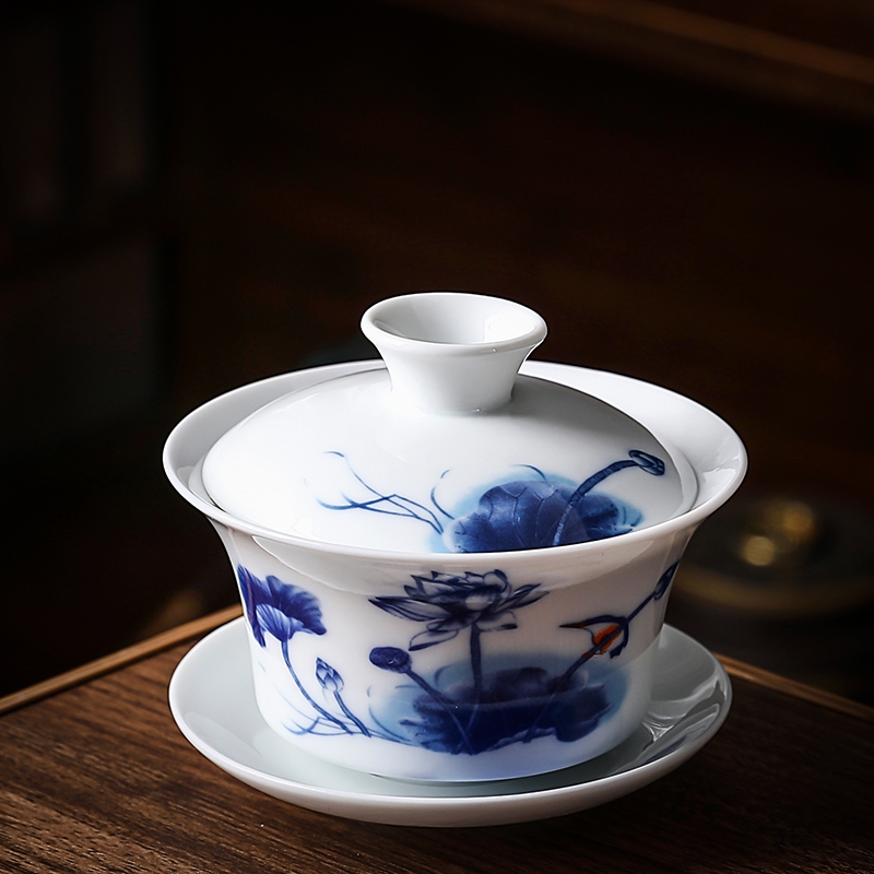 功夫蓋碗白瓷大號茶杯茶具青花瓷三才碗泡茶器家用品茗茶碗敬茶杯|茶具 