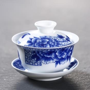 蓋碗茶杯德化白瓷茶具大號敬泡茶碗青花瓷陶瓷手繪功夫單個三才碗