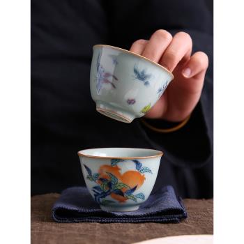 汝窯仿古茶杯主人杯單杯開片可養家用聞香陶瓷品茗杯茶盞功夫茶具