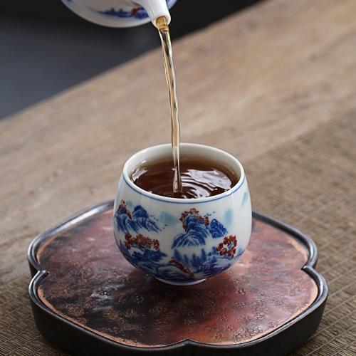 青花瓷茶杯個人專用主人杯陶瓷功夫茶具品茗杯纏枝蓮山水白瓷單杯|茶杯